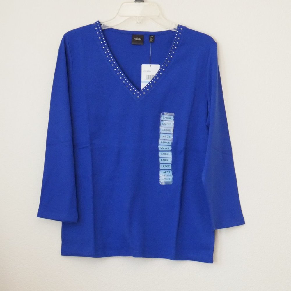 100% Cotton Rafaella Womens Embellished V-Neck Top